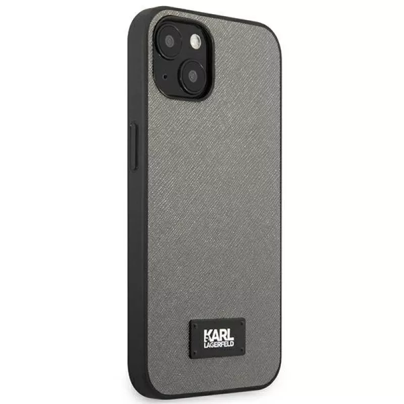 Karl Lagerfeld Saffiano Plaque Hard Case, skirta Apple iPhone 13 Mini 5,4 colio - sidabrinė