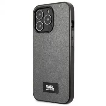 Karl Lagerfeld KLHCP13LSFMP2DG Saffiano Plaque Hard Case, skirta iPhone 13 Pro / 13 6,1 inch - sidabrinė