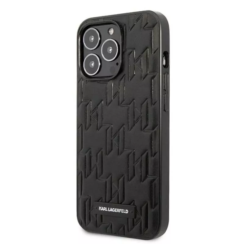 Karl Lagerfeld KLHCP13LMNMP1K Kietas Dėklas, Skirtas iPhone 13 Pro / 13 6,1 colio, Juodas, Monogram Plaque