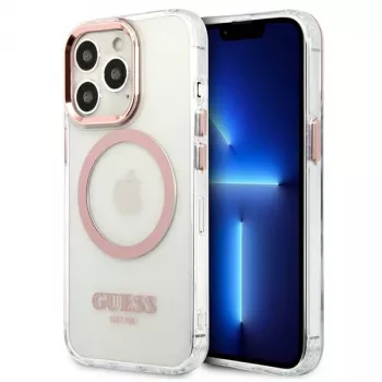 Guess Metal Outline MagSafe Hard Case, iPhone 13 Pro / 13 6,1 inch - rožinė