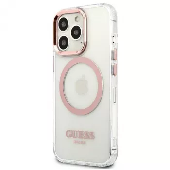 Guess Metal Outline MagSafe Hard Case, iPhone 13 Pro / 13 6,1 inch - rožinė
