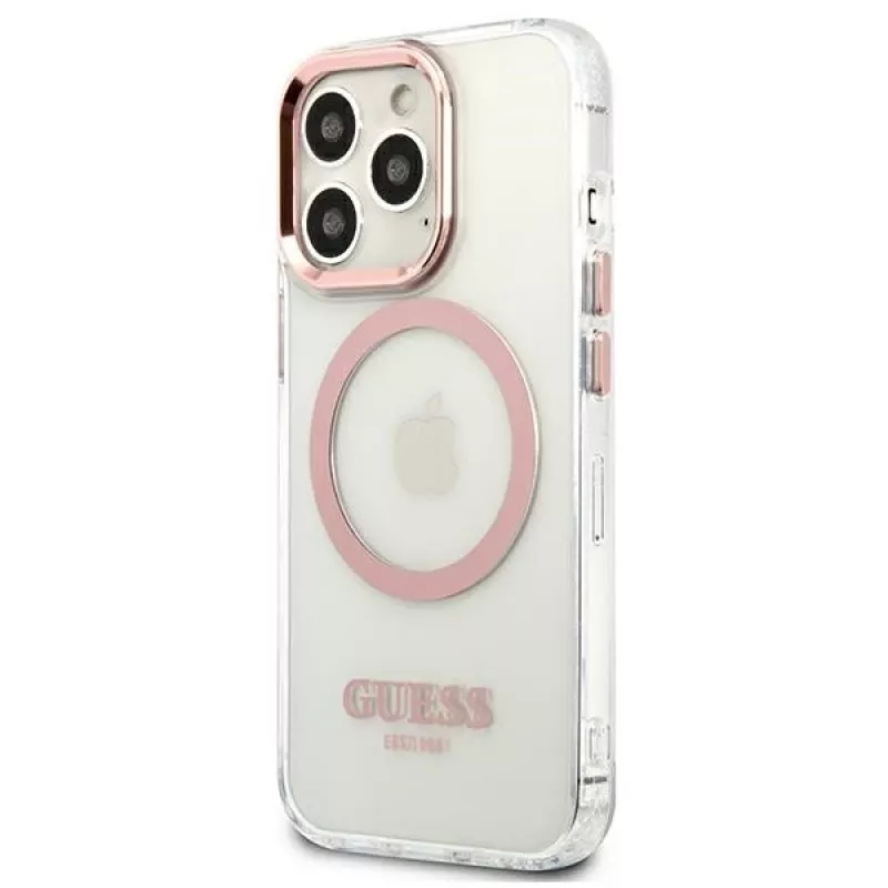 Guess Metal Outline MagSafe Hard Case, iPhone 13 Pro / 13 6,1 inch - rožinė
