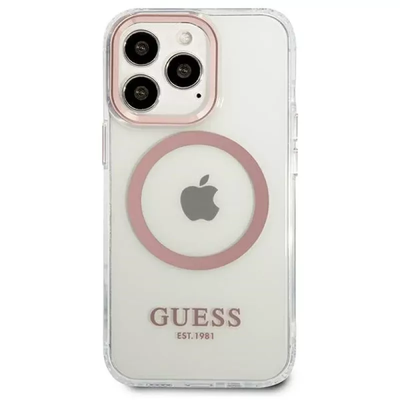Guess Metal Outline MagSafe Hard Case, iPhone 13 Pro / 13 6,1 inch - rožinė