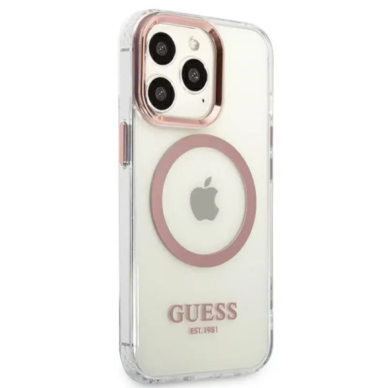 Guess Metal Outline MagSafe Hard Case, iPhone 13 Pro / 13 6,1 inch - rožinė
