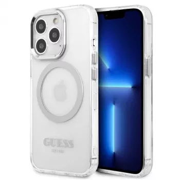 Guess GUHMP13LHTRMS Metal Outline MagSafe Hard Case iPhone 13 Pro / iPhone 13 6,1 inch - Sidabrinis