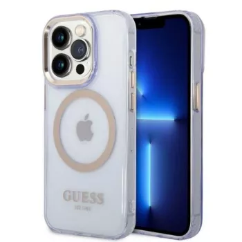 Guess Gold Outline Translucent Hard Case, skirta Apple iPhone 14 Pro 6.1 - Violetinė
