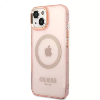 Guess Gold Outline Translucent MagSafe Hard Case iPhone 13/14/15 6,1 inch Rožinis