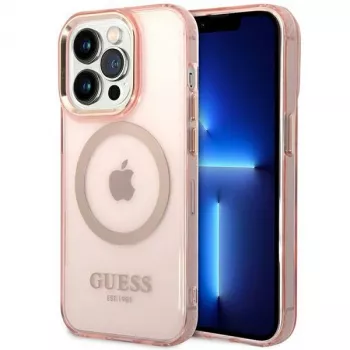 Guess Gold Outline Translucent MagSafe Case iPhone 14 Pro Max 6,7 inch Pink Hard Case