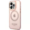 Guess Gold Outline Translucent MagSafe Case iPhone 14 Pro Max 6,7 inch Pink Hard Case