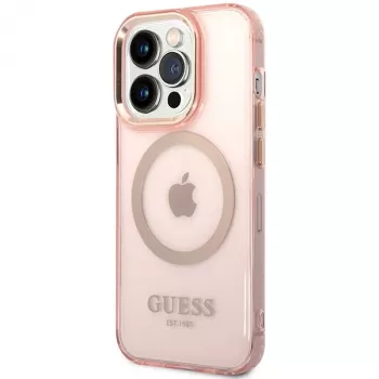 Guess Gold Outline Translucent MagSafe Case iPhone 14 Pro Max 6,7 inch Pink Hard Case