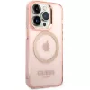 Guess Gold Outline Translucent MagSafe Case iPhone 14 Pro Max 6,7 inch Pink Hard Case