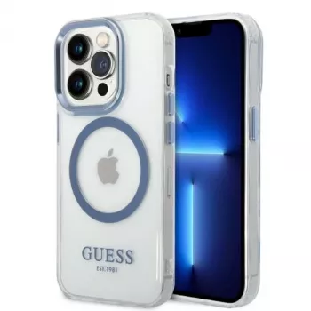 Guess Metal Outline MagSafe Hard Case, skirta Apple iPhone 14 Pro Max 6,7 inch - Mėlyna