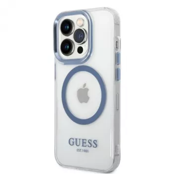 Guess Metal Outline MagSafe Hard Case, skirta Apple iPhone 14 Pro Max 6,7 inch - Mėlyna