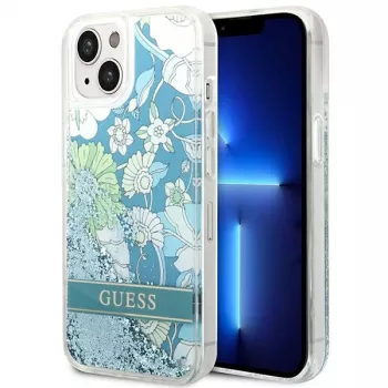 Guess GUHCP14SLFLSN Flower Liquid Glitter Hard Case for Apple iPhone 13 / 14 / 15 6,1 inch - Green
