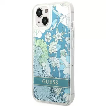 Guess GUHCP14SLFLSN Flower Liquid Glitter Hard Case for Apple iPhone 13 / 14 / 15 6,1 inch - Green