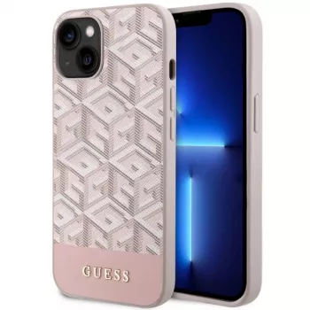 GUESS iPhone 13/14/15 Pink Hardcase GCube Stripes MagSafe
