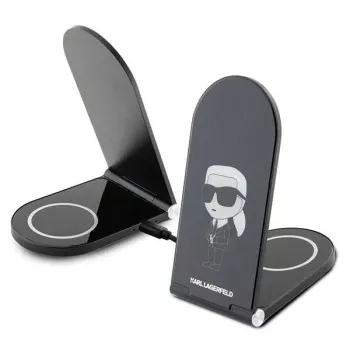 Karl Lagerfeld Sulankstomas 2-in-1 belaidis įkroviklis 15W Juodas Ikonik MagSafe