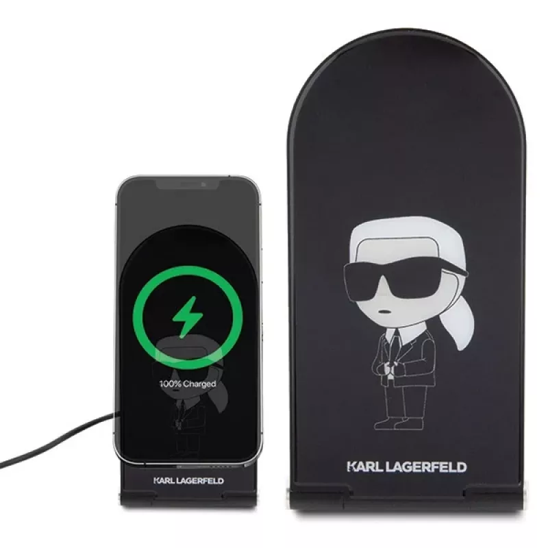 Karl Lagerfeld Sulankstomas 2-in-1 belaidis įkroviklis 15W Juodas Ikonik MagSafe