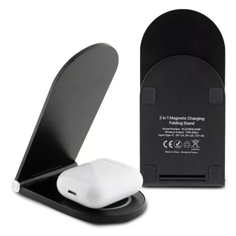 Karl Lagerfeld Sulankstomas 2-in-1 belaidis įkroviklis 15W Juodas Ikonik MagSafe