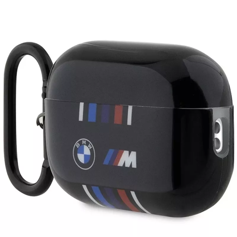 BMW AirPods Pro 2nd Generation apsauginis dangtelis, juodas su M-Stripe dizainu