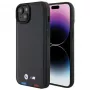 BMW M Collection Leather Stamp Back Cover for iPhone 15 Plus / 14 Plus 6,7 inch - Black Tricolor