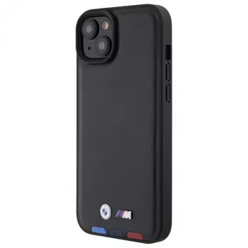 BMW M Collection Leather Stamp Back Cover for iPhone 15 Plus / 14 Plus 6,7 inch - Black Tricolor