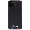 BMW M Collection Leather Stamp Back Cover for iPhone 15 Plus / 14 Plus 6,7 inch - Black Tricolor