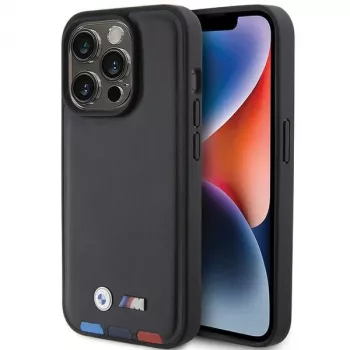 BMW Leather Stamp Tricolor Case, iPhone 15 Pro 6,1 inch, juoda