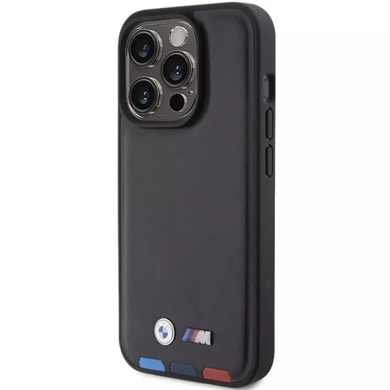 BMW Leather Stamp Tricolor Case, iPhone 15 Pro 6,1 inch, juoda