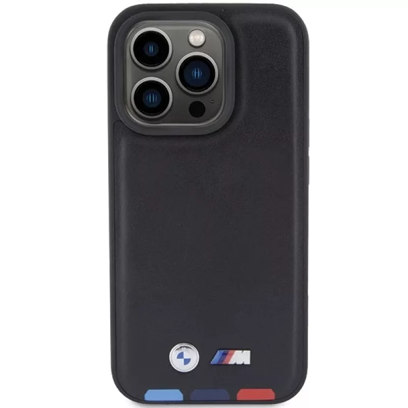 BMW Leather Stamp Tricolor Case, iPhone 15 Pro 6,1 inch, juoda