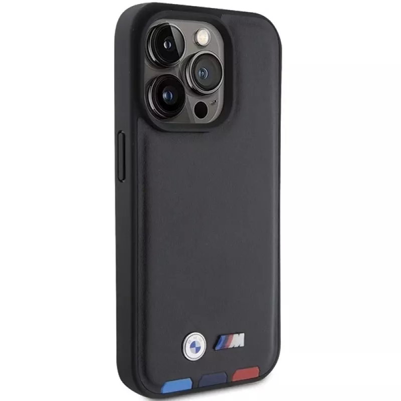 BMW Leather Stamp Tricolor Case, iPhone 15 Pro 6,1 inch, juoda