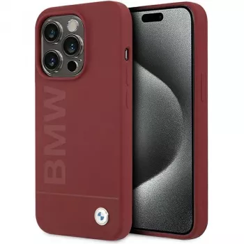 BMW M Collection Silicone Hard Case su MagSafe, skirta Apple iPhone 15 Pro 6,1 inch Raudona su dideliu logotipu