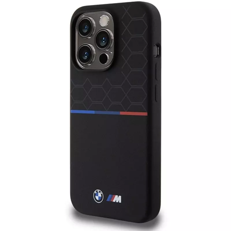 BMW M Silicone Pattern MagSafe Hard Case, skirta Apple iPhone 15 Pro 6,1 inch - Juoda