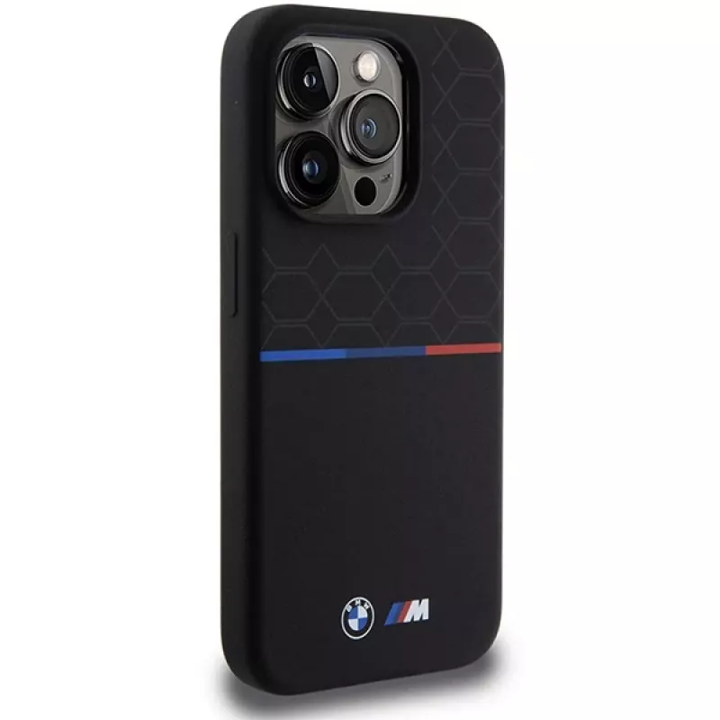 BMW M Silicone Pattern MagSafe Hard Case, skirta Apple iPhone 15 Pro 6,1 inch - Juoda