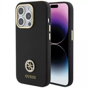 Guess GUHCP15XM4DGPK Hardcase Silicone Logo Strass 4G Back Cover for Apple iPhone 15 Pro Max 6,7 inch Black