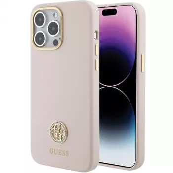 Guess GUHCP15XM4DGPP iPhone 15 Pro Max 6,7 inch Pink Silicone Hardcase with Strass Logo 4G