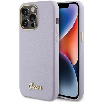 Guess GUHCP15LPGMCSL „Glitter Glossy Script“ kietas dėklas, skirtas iPhone 15 Pro 6,1 inch (Lilac)