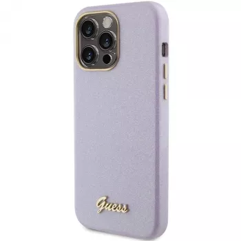 Guess GUHCP15LPGMCSL „Glitter Glossy Script“ kietas dėklas, skirtas iPhone 15 Pro 6,1 inch (Lilac)