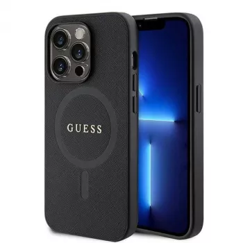 GUESS Saffiano PU Dėklas su MagSafe iPhone 15 Pro Juodas