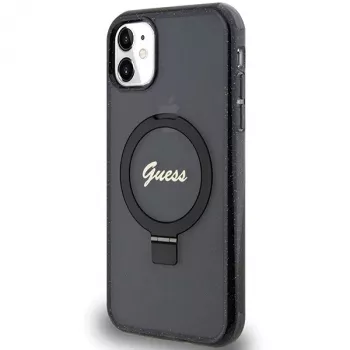 Guess GUHMN61HRSGSK iPhone 11 / XR 6.1 Black Hardcase Ring Stand Script Glitter MagSafe