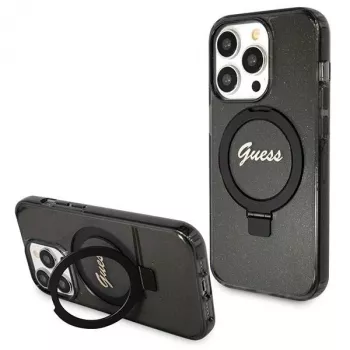 Guess Script Glitter Collection Hardcase Ring Stand MagSafe, skirta iPhone 13 Pro / 13 6.1, juoda