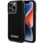 Karl Lagerfeld KLHCP15LHDSPLK Kietas dėklas, skirtas iPhone 15 Pro 6,1 colio, juodas, su cirkonio logotipu ir metaline plokštele