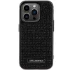 Karl Lagerfeld KLHCP15LHDSPLK Kietas dėklas, skirtas iPhone 15 Pro 6,1 colio, juodas, su cirkonio logotipu ir metaline plokštele