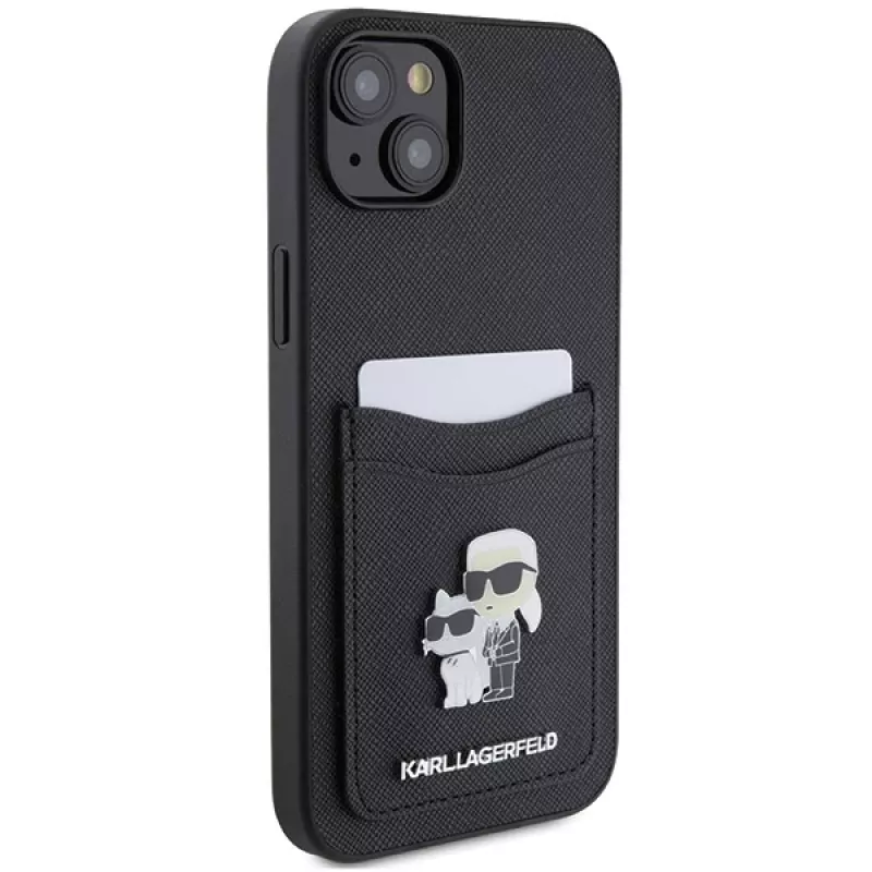 Karl Lagerfeld KLHCP15SSAPKCNPK iPhone 15 / 14 / 13 6.1 Black Hardcase Saffiano Cardslot Karl & Choupette Metal Pin