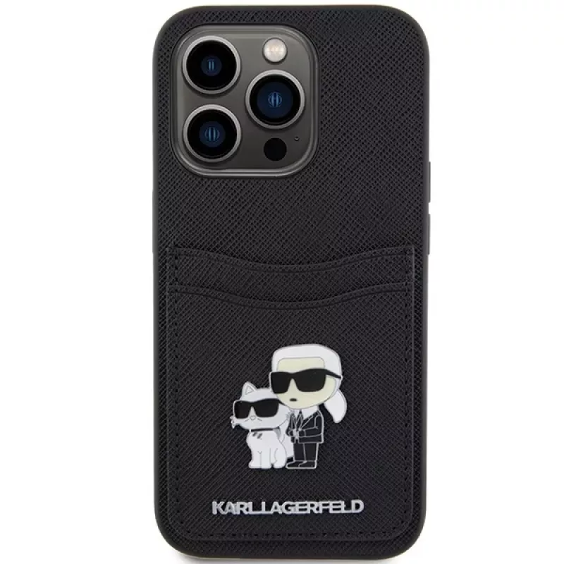 Karl Lagerfeld KLHCP15LSAPKCNPK iPhone 15 Pro 6.1 Black Hardcase Saffiano Cardslot Karl & Choupette Metal Pin