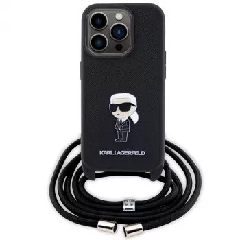 Karl Lagerfeld KLHCP15LSASKNPSK iPhone 15 Pro 6,1 inch Hardcase Crossbody Saffiano Monogram Metal Pin Karl & Choupette