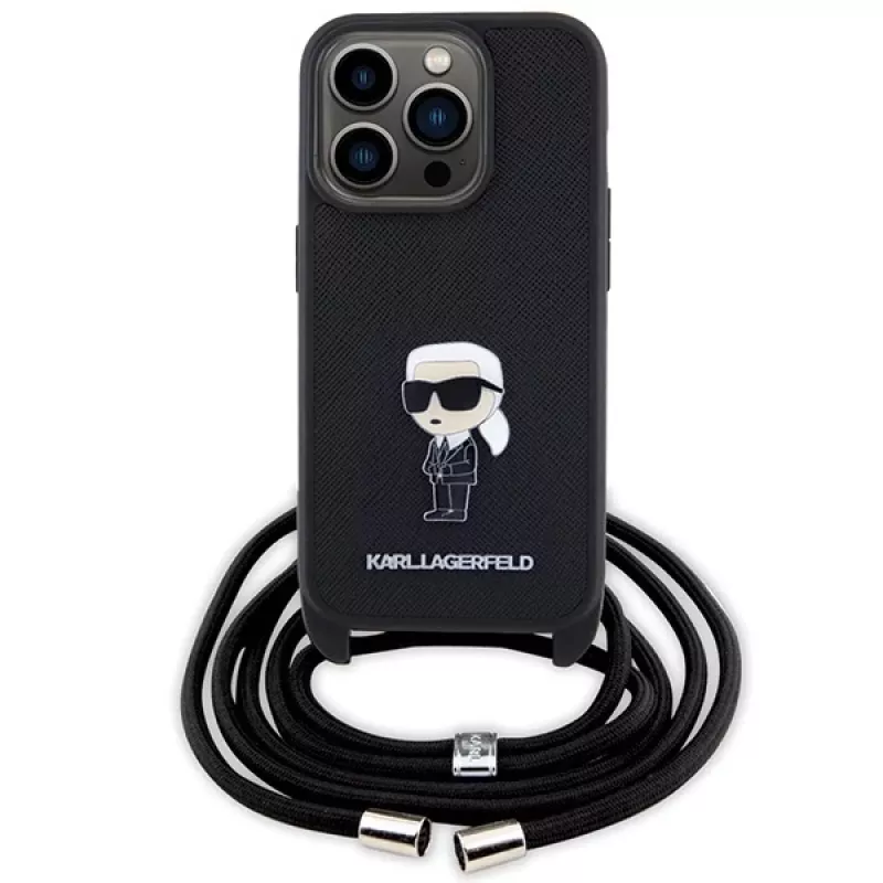 Karl Lagerfeld KLHCP15LSASKNPSK iPhone 15 Pro 6,1 inch Hardcase Crossbody Saffiano Monogram Metal Pin Karl & Choupette
