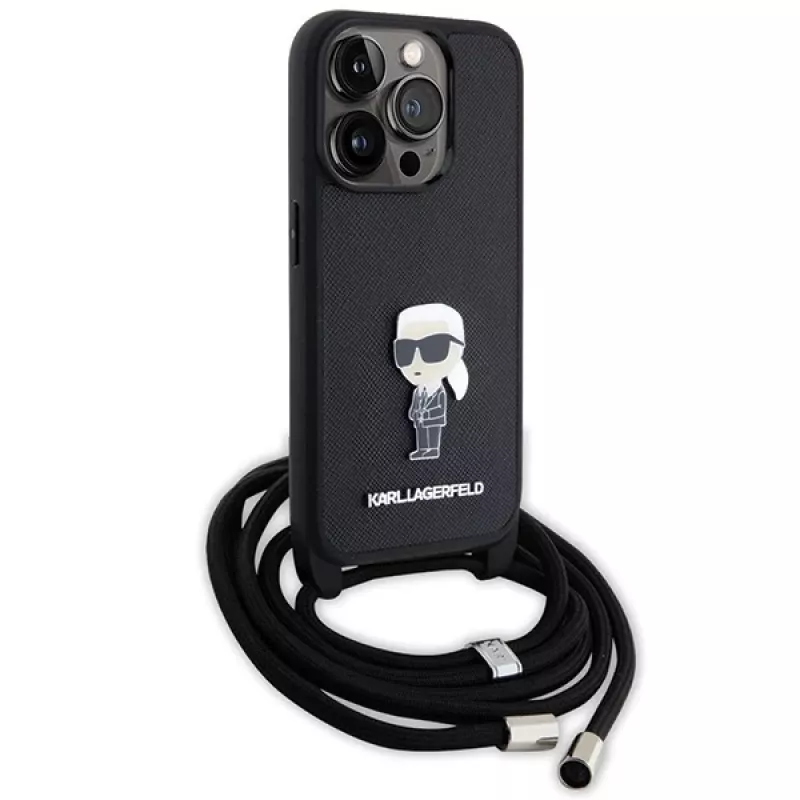 Karl Lagerfeld KLHCP15LSASKNPSK iPhone 15 Pro 6,1 inch Hardcase Crossbody Saffiano Monogram Metal Pin Karl & Choupette