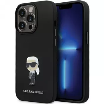 Karl Lagerfeld KLHCP13LSMHKNPK Ikonik Metal Pin Silicone Case for iPhone 13 Pro / 13 6.1, Black