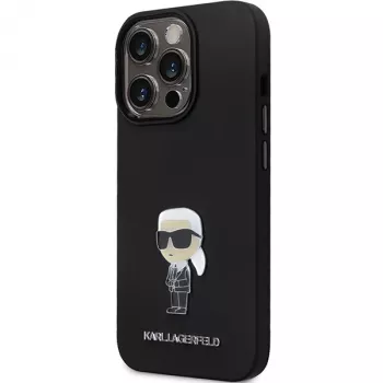 Karl Lagerfeld KLHCP13LSMHKNPK Ikonik Metal Pin Silicone Case for iPhone 13 Pro / 13 6.1, Black
